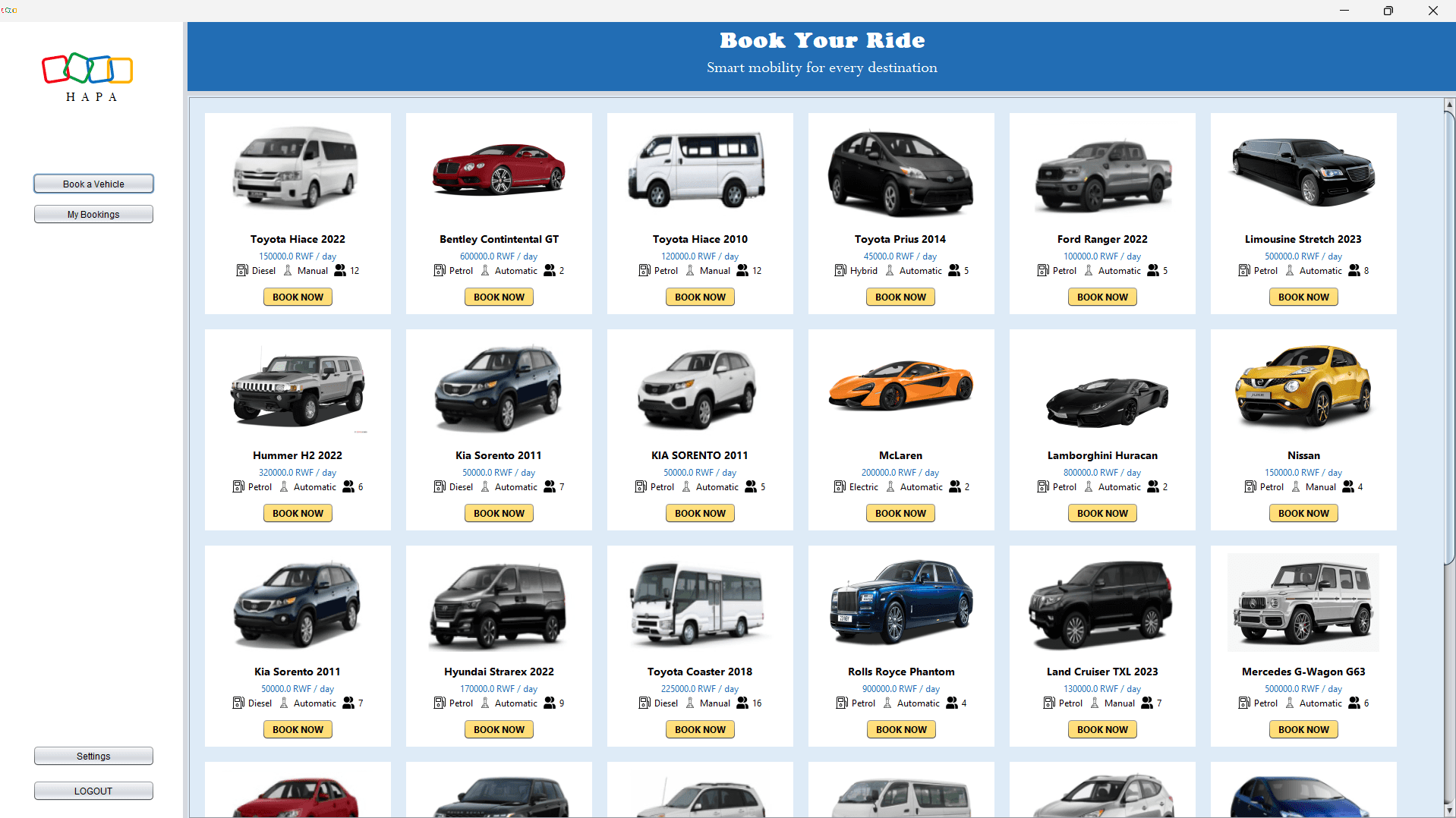 HAPA Vehicle Rental System